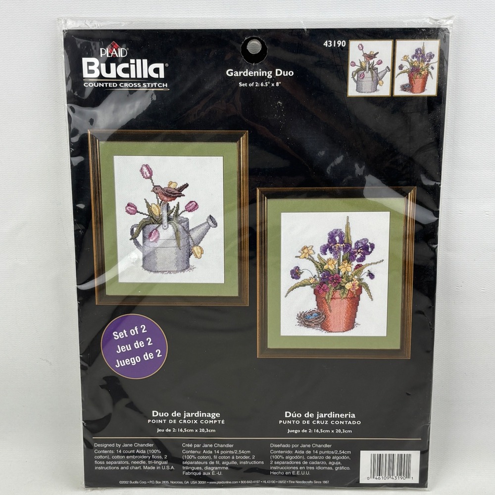 Bucilla Gardening Duo Counted Cross Stitch Kit 43190 Flowers Watering Can Pot